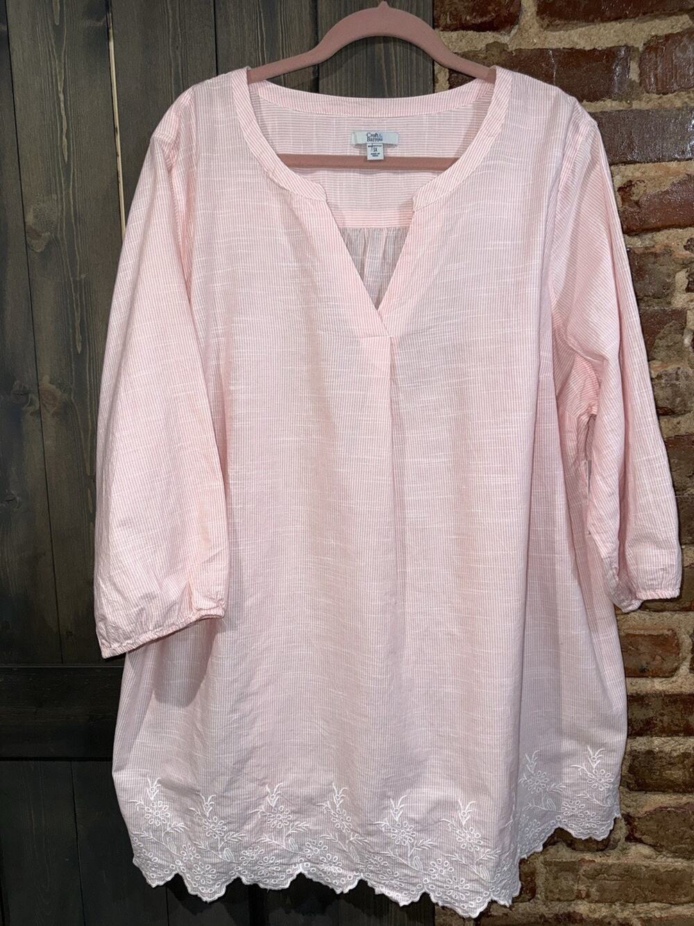 Croft & Barrow NWT Pink Striped Popover Eyelet Top Women 3XL Pink Resort Cruise